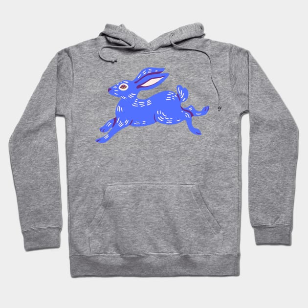 Blue Running Hare Hoodie by Caring is Cool